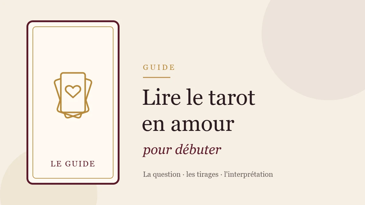 Illustration de trois cartes de tarot en éventail, guide pour lire le tarot en amour