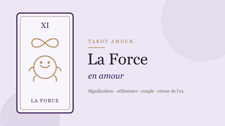 Illustration de la carte de la Force, arcane XI du tarot, en amour