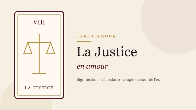 Illustration de la carte de la Justice, arcane VIII du tarot, en amour