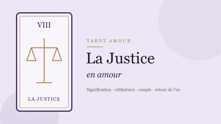 Illustration de la carte de la Justice, arcane VIII du tarot, en amour
