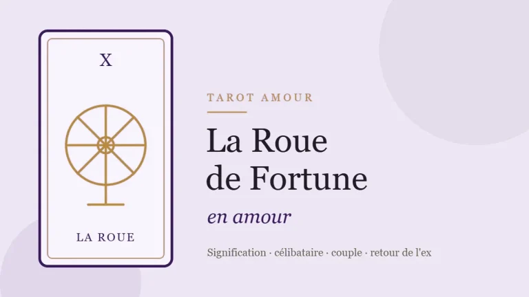 Illustration de la carte de la Roue de Fortune, arcane X du tarot, en amour