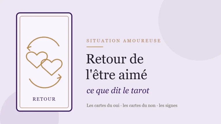 Illustration de deux cœurs reliés par une flèche circulaire, symbole du retour de l'être aimé au tarot