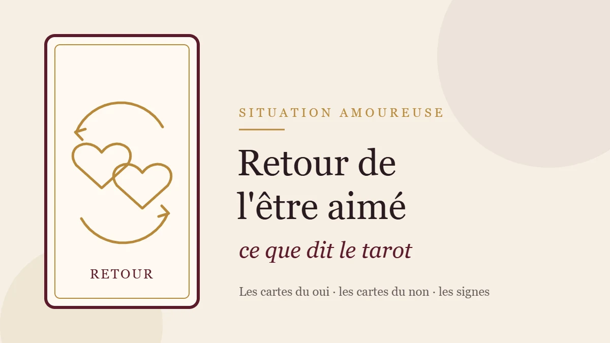 Illustration de deux cœurs reliés par une flèche circulaire, symbole du retour de l'être aimé au tarot